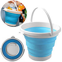 Складное силиконовое ведро на 10 л, Collapsible Bucket, Синее / Компактное туристическое ведро