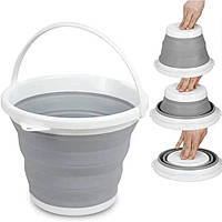 Складное силиконовое ведро на 10 л, Collapsible Bucket, Серое / Компактное туристическое ведро