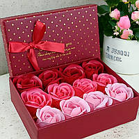 Мыло Розочки набор 12 шт в подарочной стильной коробке, цвет красный