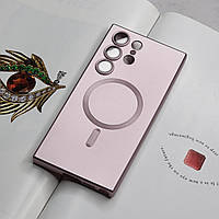 Чехол для Samsung S23 Ultra. Розовый матовый цвет, с защитой камеры