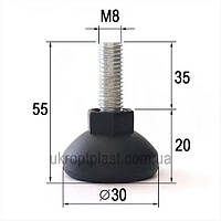 8 шт Заглушка 30х30 М8 с Сопротивлением M8х55 D30 (ножка мебельная с резьбой) - Комплект Код/Артикул 188