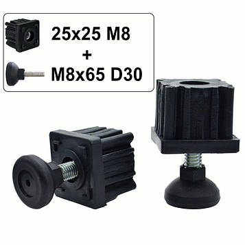 20 шт Заглушка 25х25 М8 з Опорою M8х65 D30 (ножка меблева з різьбою) — Комплект Код/Артикул 9-06, 13-22