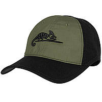 Бейсболка Helikon-Tex Logo Cap-PolyCotton Ripstop-Black/Olive Green,тактическая кепка черно-зеленая логотипом