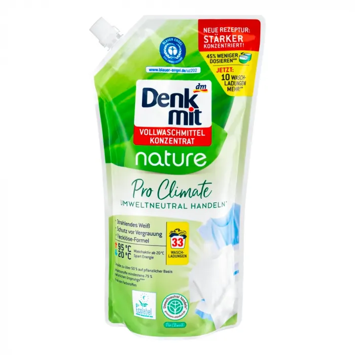 Безфосфатний Біо Гель для прання білої білизни Denk Mit Nature 1 L (33стирки)