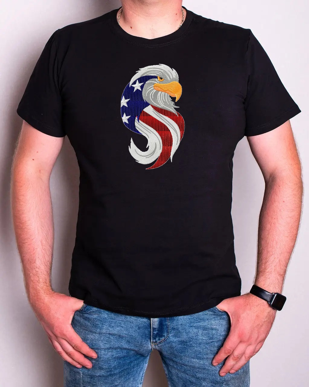 Футболка з вишивкою р.46-56 "Eagle USA" чорна, фото 1