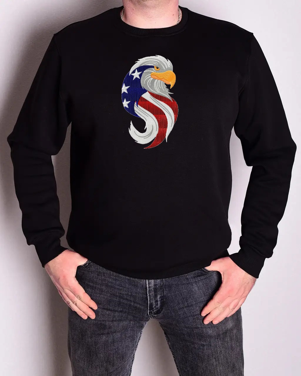 Світшот оверсайз чоловічий "Eagle USA" р.46-56 з вишивкою чорний, фото 1