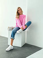 Женский вязаный свитер свободного фасона удлиненный (р. OS) 4043338 Розовый
