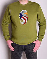 Свитшот мужской с вышивкой оверсайз "Eagle USA" р.46-56 олива