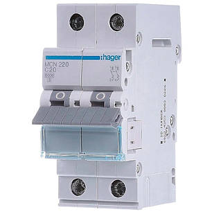 Hager MCN220 Автоматичний вимикач 2P 6kA C-20A 2M 2M