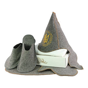 Набір чоловічий подарунковий для лазні та сауни -Будьонівка сіра повсть N-170