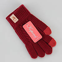 Перчатки детские шерстяные Сенсорные пальцы 9-12 лет девочка осень-зима бордовый