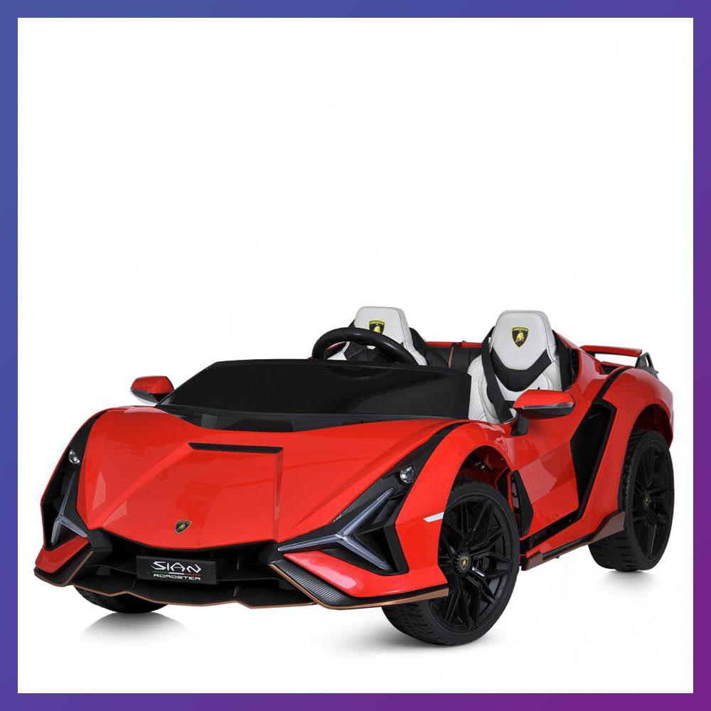 Дитячий електромобіль двомісний на акумуляторі Lamborghini Sian M 5072 з пультом р/у для дітей 3-8 років Червоний