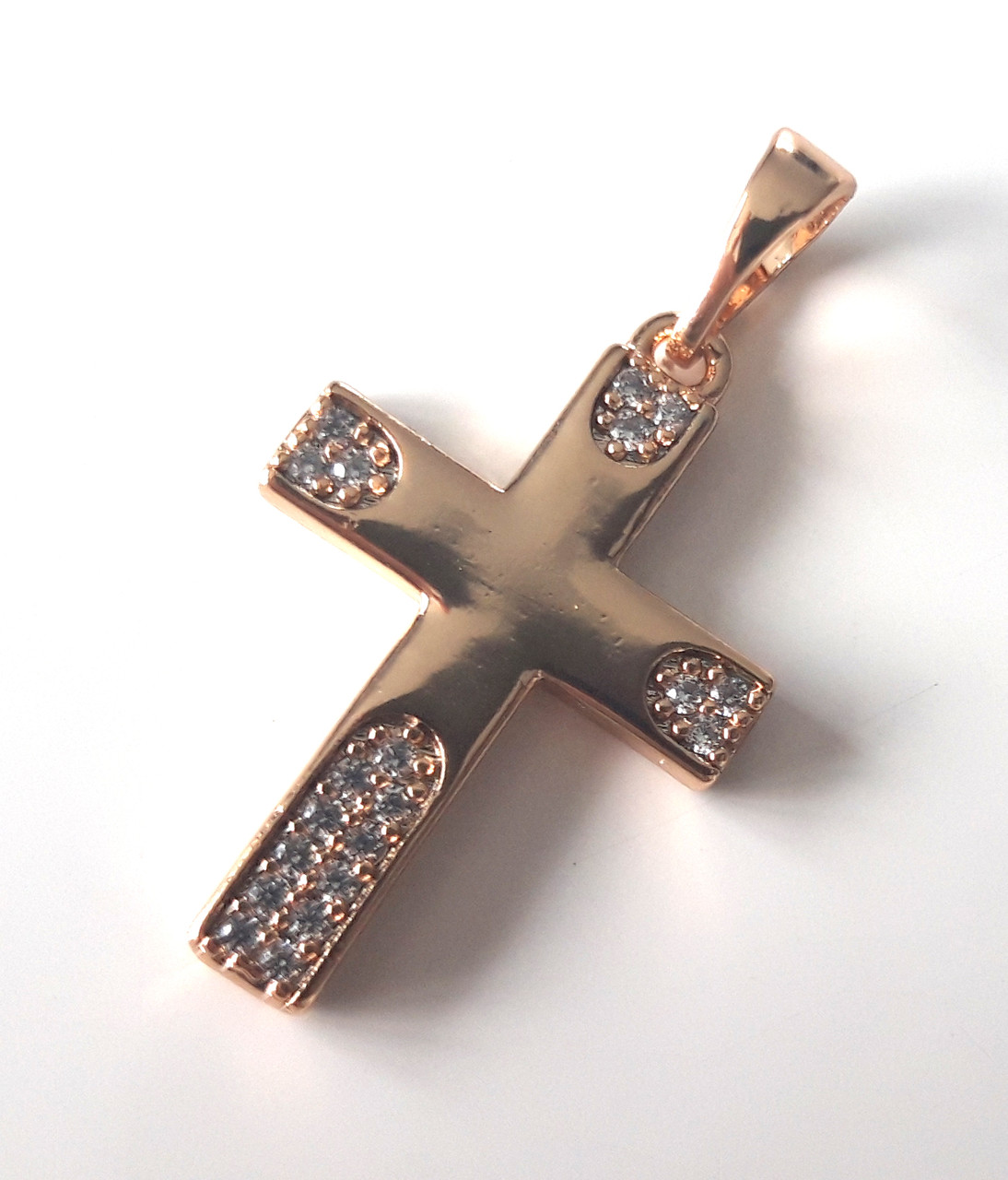 Кулон хрестик позолочений Xuping Jewelry (2x1,5см) з цирконами Золотистий (ХРК058)