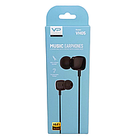 Наушники "VERON VH05" Earphones с микрофоном круглый силиконовый провод, черный