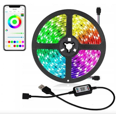 LED стрічка RGB 5050 3м з Bluetooth, керування через телефон, usb 5V, фото 1
