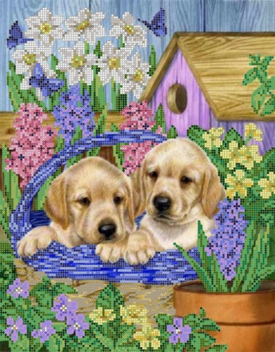 Схеми під вишивку бісером Цуценята в кошику S-153, фото 1