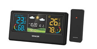 Метеостанція Sencor, внутр/зовні вимірювання, темп-ра, вологість, час, прогноз погоди, чорний