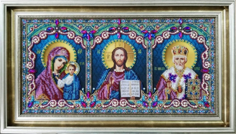Набір під вишивку бісером  Ікона потрійна Спаситель Казанська Миколай Чудотворець P-398, фото 1