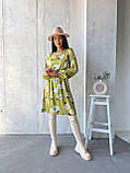 Легка літня сукня жіноча оливкова в квіточку коротка коктейльна сукня з рукавом вільна сукня на літо 42-46 48-52 розмір, фото 5