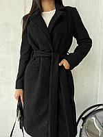 Женское стильное демисезонное пальто букле барашек с поясом
