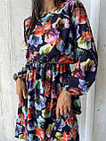 Легка літня сукня жіноча чорна в квіточку коротка коктейльна сукня з рукавом вільна сукня на літо 42-46 48-52 розмір, фото 2