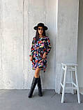 Легка літня сукня жіноча чорна в квіточку коротка коктейльна сукня з рукавом вільна сукня на літо 42-46 48-52 розмір, фото 3