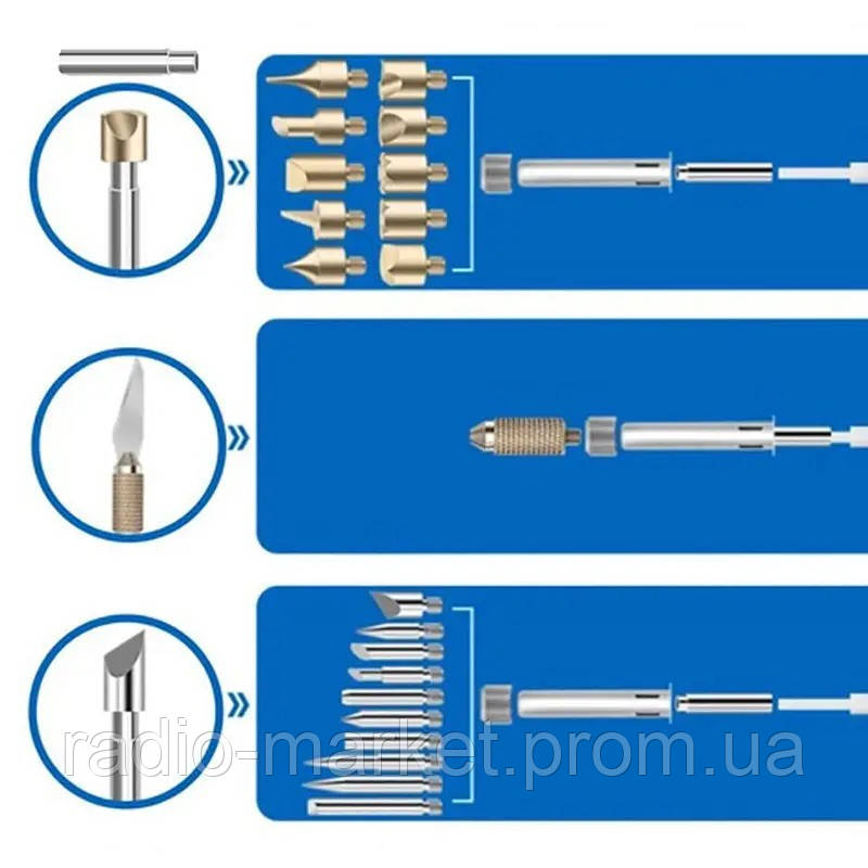 Набір насадок PW-D28 для випалювання для дерева 28 шт., + перехідник на паяльник, + трафарети, блістер - фото 4 - id-p368550732