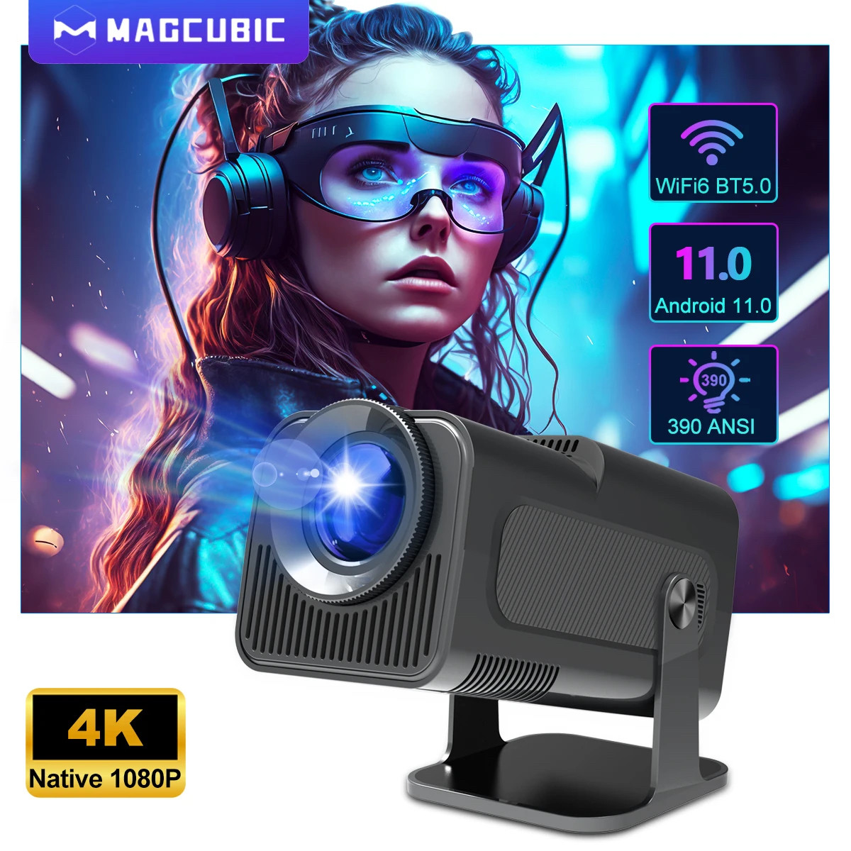 Проектор 4K MAGCUBIK HY320 Домашній кінотеатр MAGCUBIC Смарт тв краще і новіше за HY300