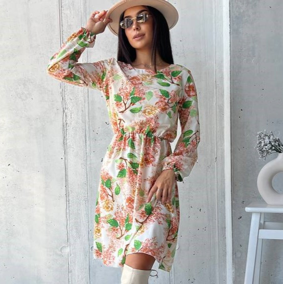 Легка літня сукня жіноча біла в квіточку коротка коктейльна сукня з рукавом вільна сукня на літо 42-46 48-52 розмір, фото 1