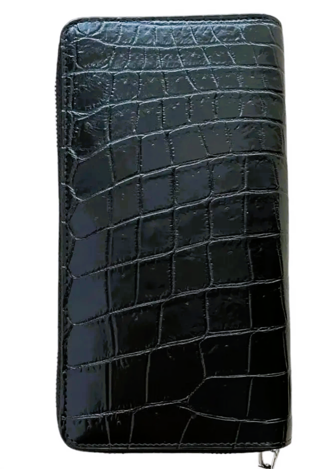 Гаманець клатч унісекс зі шкіри крокодила  Ekzotic Leather чорний глянець на 2 блискавках (cb 05)