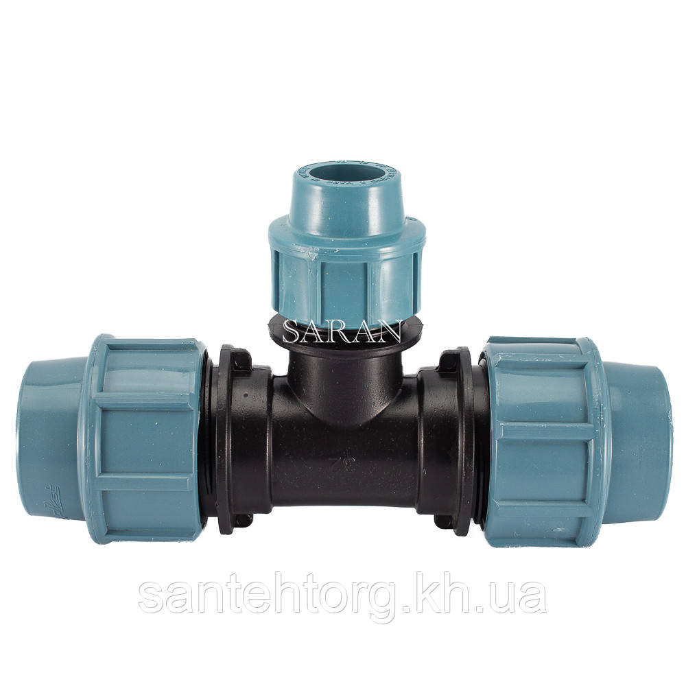 Трійник 50х40х50 затискний редукційний для поліетиленових труб ПНД., фото 1