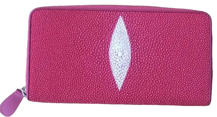 Гаманець портмоне жіночий зі шкіри ската на блискавці  Ekzotic Leather рожевий малиновий (stw 30_1)
