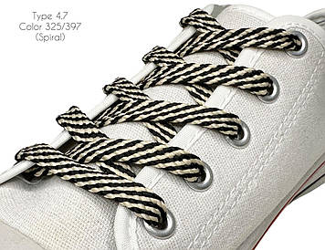 Шнурки для взуття плоскі 60см Чорний+бежевий Спіраль 8-10мм поліестер