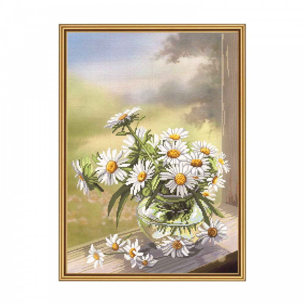 Набір для вишивання нитками на канві із фоновим зображенням 'Ромашковий колір", фото 1