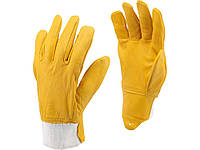 Перчатки рабочие желтые с текстильной стяжкой YATO кожа, размер 10 (YT-74650)