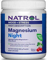 Natrol Magnesium Night Powder Cherry Магний, Калий, Глицин, Гамк, мелисса, мелатонин для сна , порошок 462 г