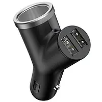 Адаптер автомобильный BASEUS dual USB+cigarette lighter extended car charger 2USB 3.4A 40W Bl