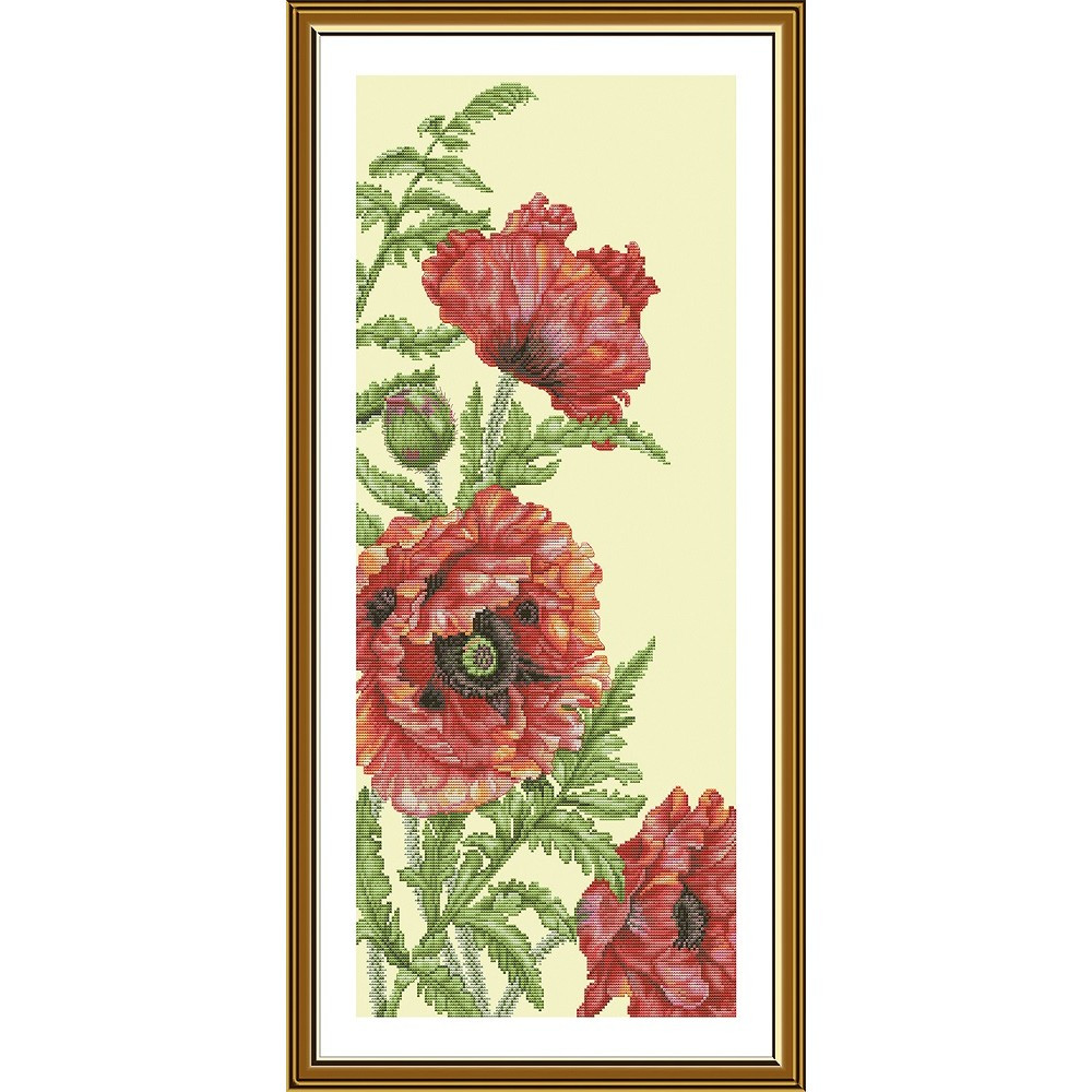 Набір для вишивання нитками на канві із фоновим зображенням 'Червоні маки', фото 1