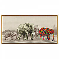 Набір для вишивання нитками на канві із фоновим зображенням 'Прогулянка слонів'
