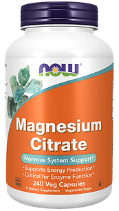 Now Magnesium Citrate магнію цитрат 400 мг магнію в 3 капсулах, 240 капсул на 80 днів прийому. До 07/2029