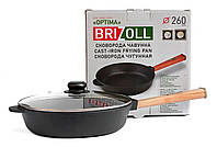Сковорода чугунная Brizoll Optimа 260 х 60 мм с крышкой деревянная ручка (O2660-P-C)