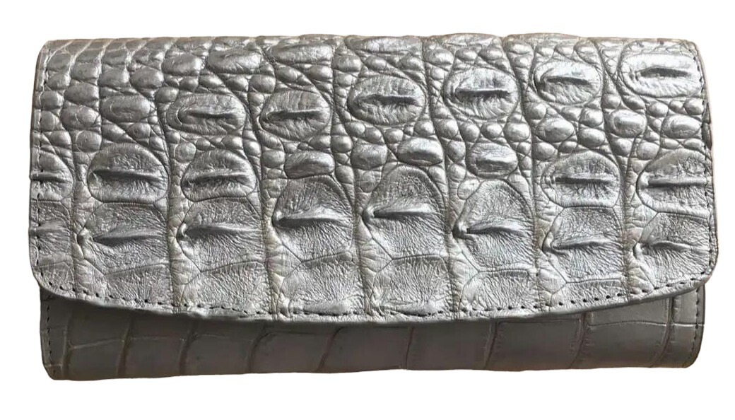 Гаманець портмоне жіночий із натуральної шкіри крокодила  Ekzotic Leather сріблястий (cw25_6)