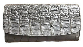 Гаманець портмоне жіночий із натуральної шкіри крокодила сріблястий