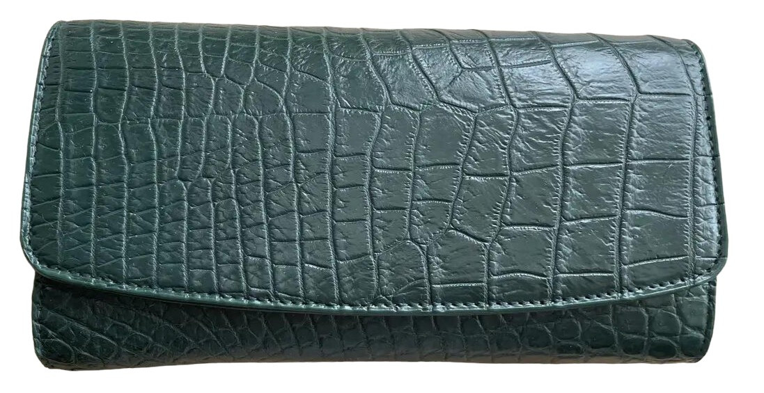 Гаманець портмоне жіночий зі шкіри крокодила темно-зелений