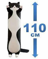 Кот батон мягкая игрушка 110см плюшевый длинный кот игрушка подушка детская 2 в 1 серый, кот антистресс Черный