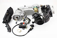 Двигатель скутерный в сборе 4Т-80куб (длинный вариатор, длинный вал) + карбюратор, коммутатор, катушка