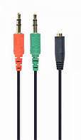 Аудио кабель-переходник Cablexpert CCA-418 из 4-х контактной 3.5 мм вилки на две 3.5 мм розетки (стерео аудио