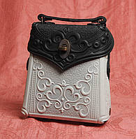 Кожаная женская черно-белая сумка-рюкзак ручной работы "Венеция",рюкзак черный с белым(с легким серым оттенком
