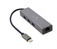 Адаптер Cablexpert A-CMU3-LAN-01, з USB Type-C на Gigabit Ethernet + хаб 3xUSB 3.1 Gen1