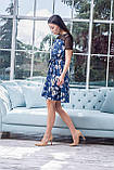 Літня сукня в квіточку розлітайка синя жіноча сукня з коротким рукавом коктейльна сукня з поясом 42-46, фото 6